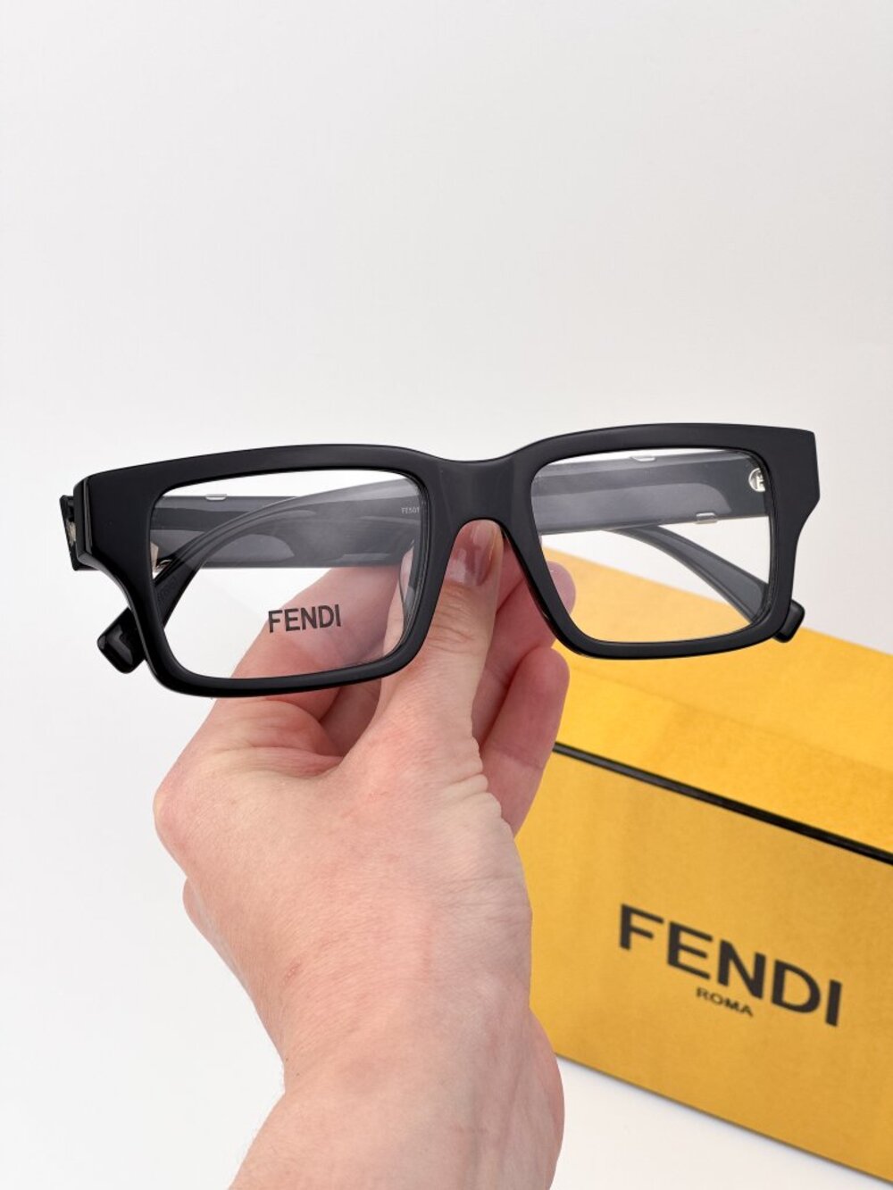 Fendi Diagonal FE50114F 001 Square Eyeglasses – Shiny Black